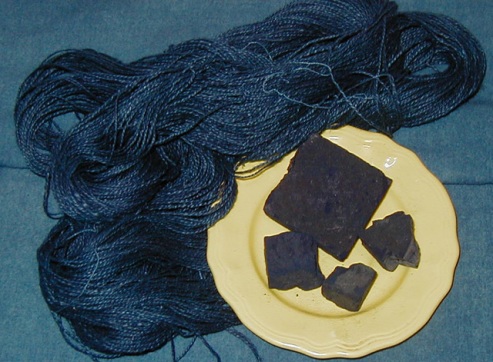 Indigo Dye and wool dyed 